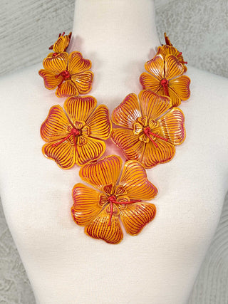 Plumeria Flower Necklace, Red/Yellow