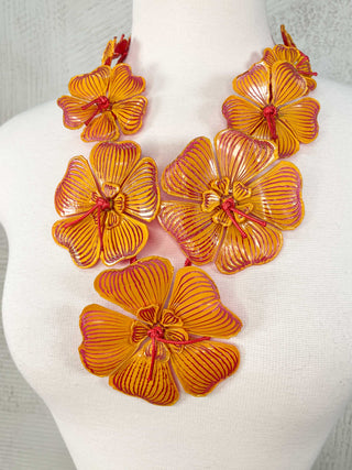 Plumeria Flower Necklace, Red/Yellow