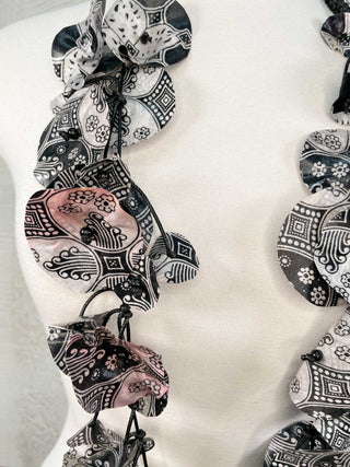 Recycled Fabric Lotus Leaves Necklace, Black