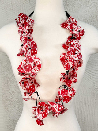 Recycled Fabric Lotus Leaves Necklace, Red