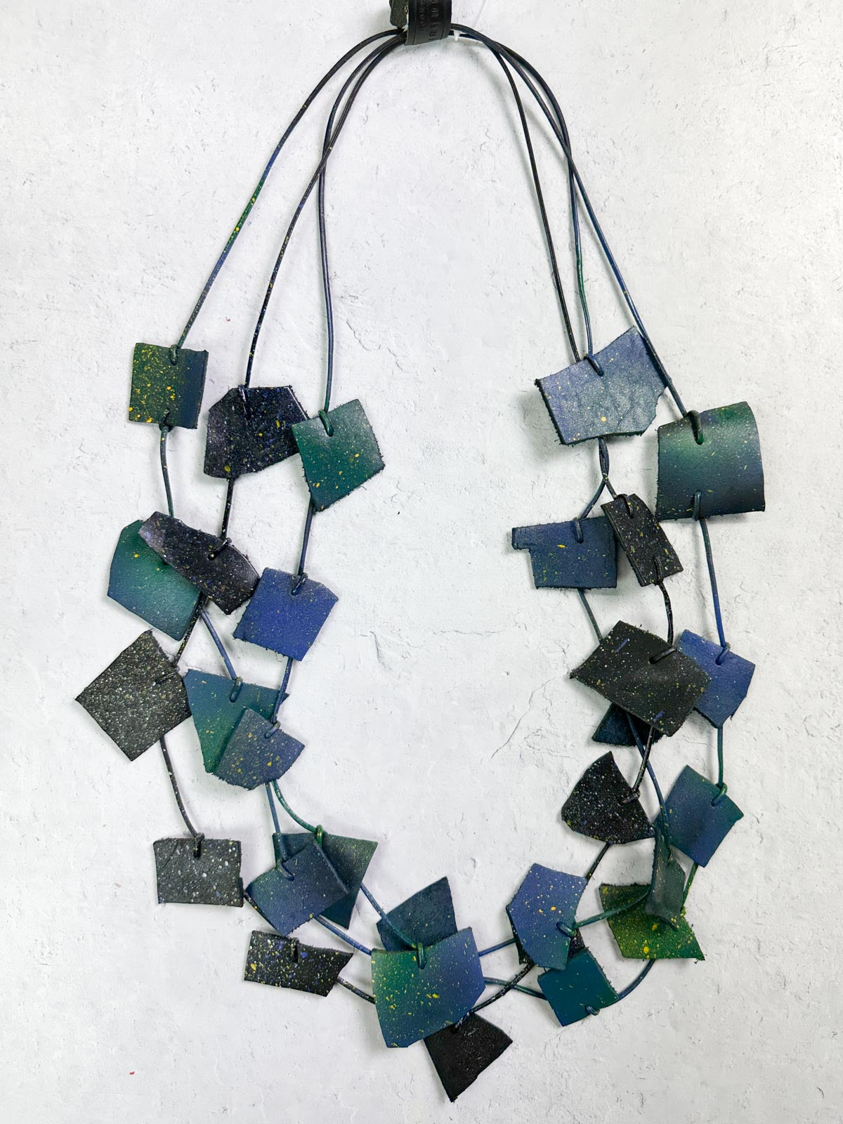 Jianhui London Recycled Leather Irregular Shapes Necklace, Speckled Blue/Green & Black - Statement Boutique