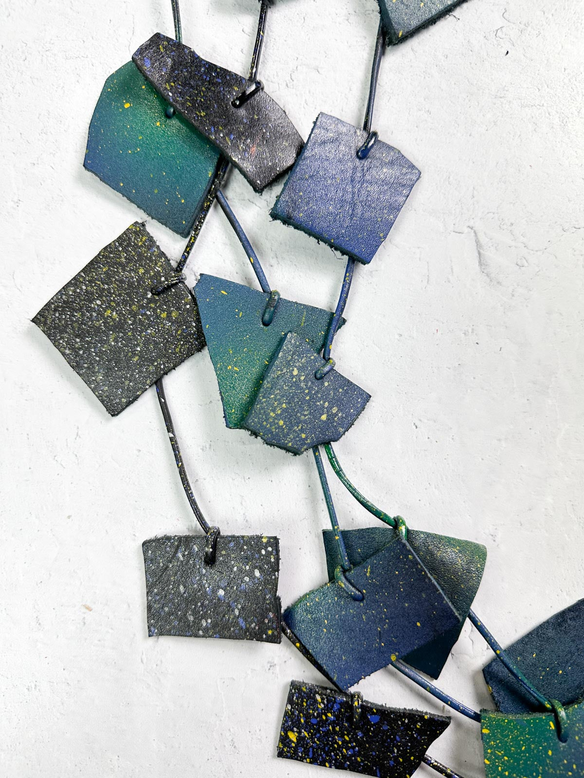 Jianhui London Recycled Leather Irregular Shapes Necklace, Speckled Blue/Green &amp; Black - Statement Boutique