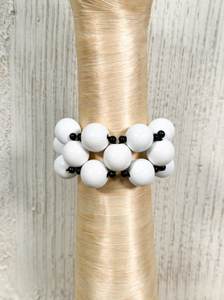 Round Bead Cuff Bracelet, White