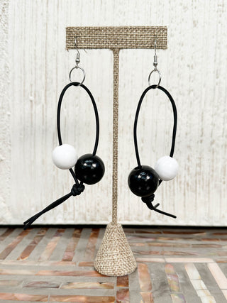 Jianhui London Round Bead Leatherette Drop Earrings, Black/White - Statement Boutique