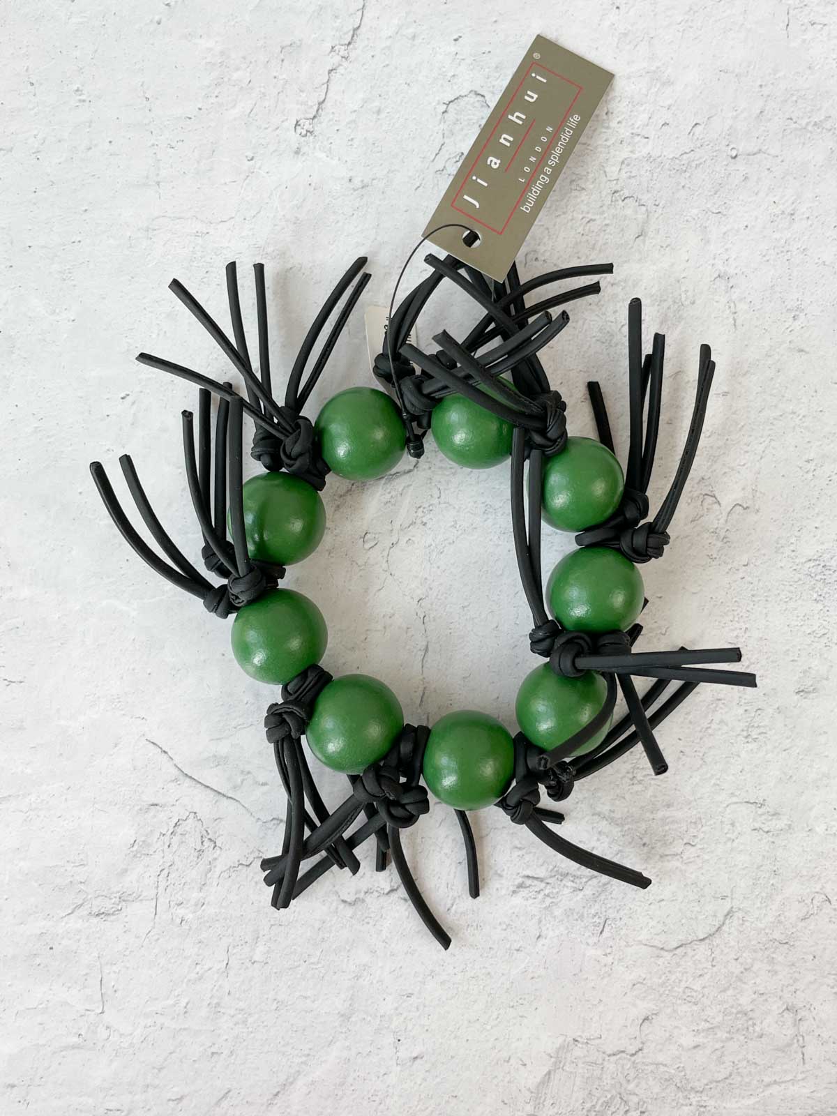 Jianhui London Round Bead Leatherette Spikes Bracelet, Spring Green - Statement Boutique