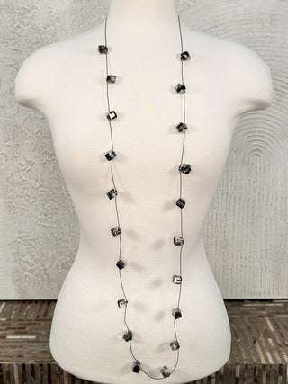 Single Strand Crystal Necklace, Black Mirror