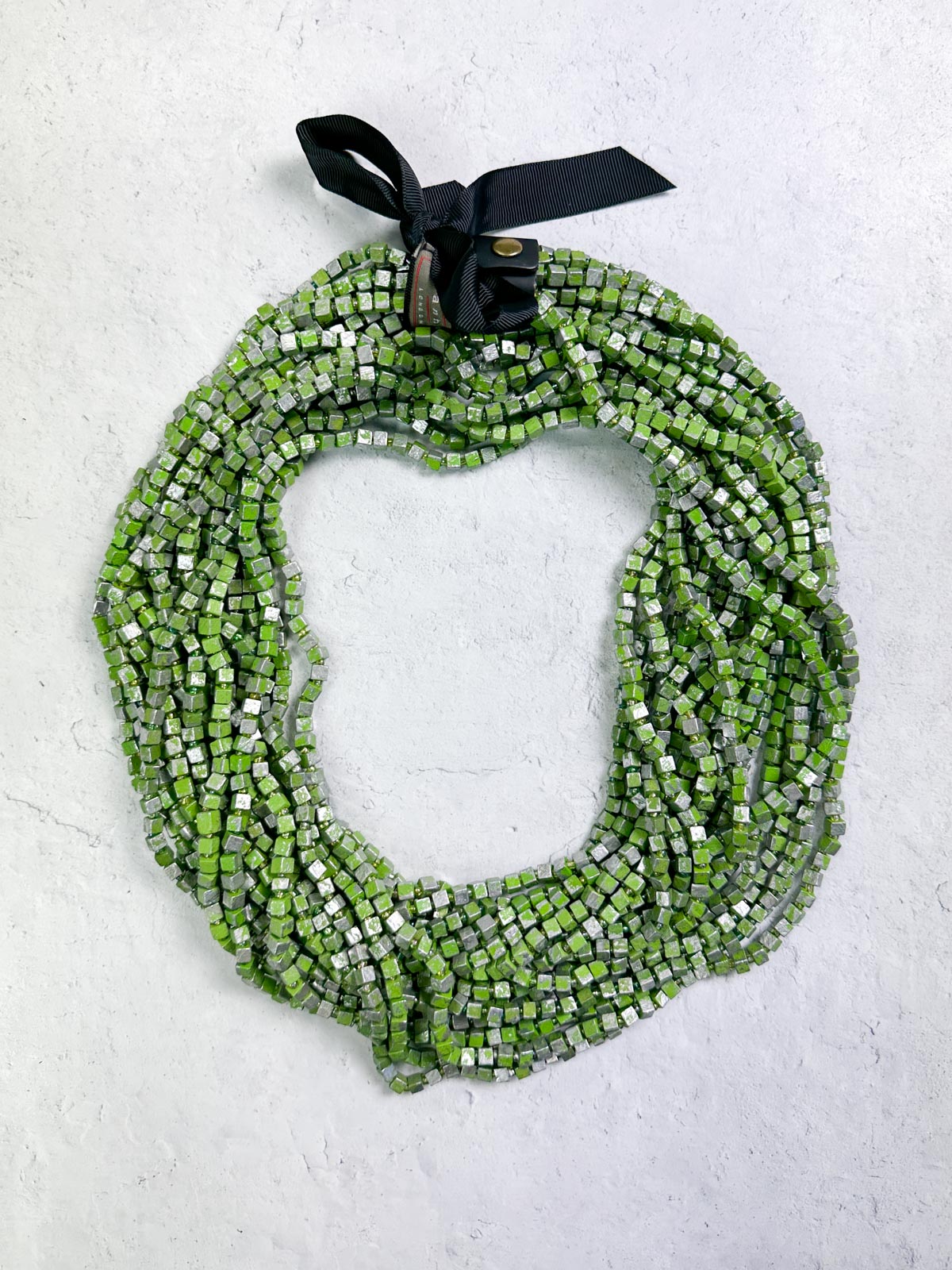 Jianhui London Hand Painted The Next Pashmina Beaded Necklace, Green/Silver - Statement Boutique