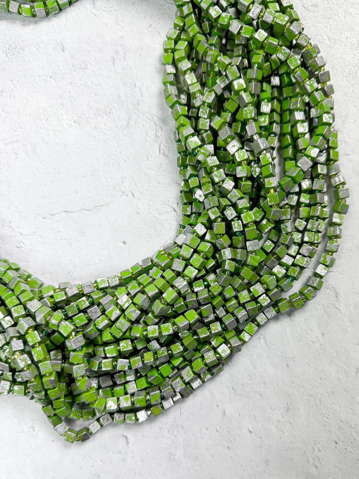 Jianhui London Hand Painted The Next Pashmina Beaded Necklace, Green/Silver - Statement Boutique