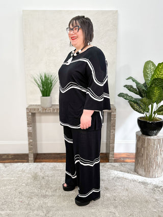 Joseph Ribkoff Abstract Jacquard Sweater Knit Pullover, Black/White - Statement Boutique