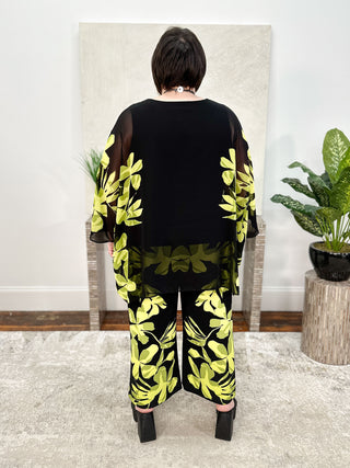 Chiffon & Silky Knit Floral Poncho Top, Black/Multi