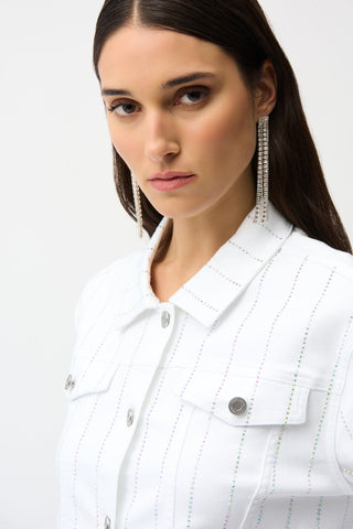 Denim Jacket With Rhinestones, White