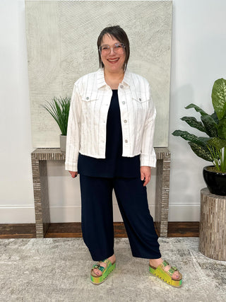 Joseph Ribkoff Denim Jacket With Rhinestones, White - Statement Boutique