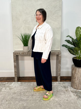 Joseph Ribkoff Denim Jacket With Rhinestones, White - Statement Boutique