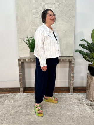 Joseph Ribkoff Denim Jacket With Rhinestones, White - Statement Boutique