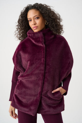 Faux Fur Funnel-Neck Boxy Vest, Elderberry