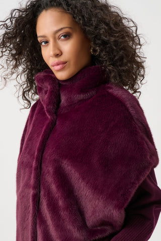 Faux Fur Funnel-Neck Boxy Vest, Elderberry