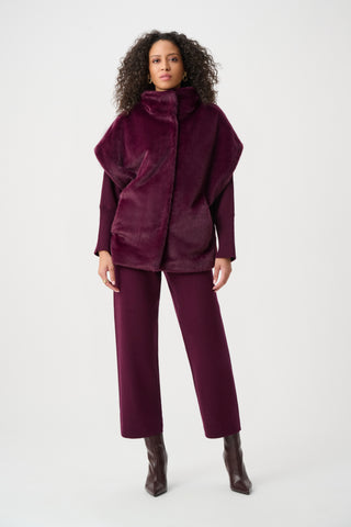 Faux Fur Funnel-Neck Boxy Vest, Elderberry