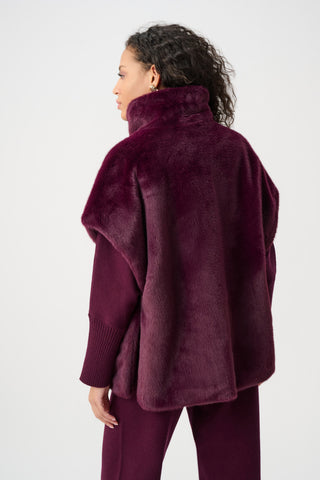 Faux Fur Funnel-Neck Boxy Vest, Elderberry