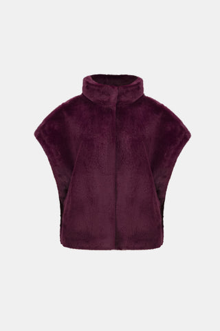 Faux Fur Funnel-Neck Boxy Vest, Elderberry