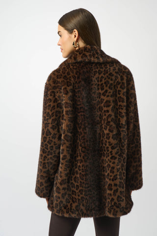 Joseph Ribkoff Faux Fur Leopard Print Double-Breasted Coat, Beige/Black - Statement Boutique