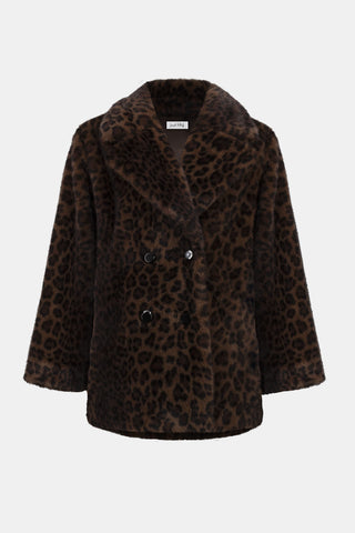 Joseph Ribkoff Faux Fur Leopard Print Double-Breasted Coat, Beige/Black - Statement Boutique