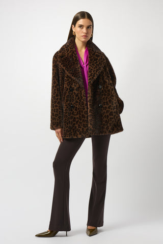 Joseph Ribkoff Faux Fur Leopard Print Double-Breasted Coat, Beige/Black - Statement Boutique