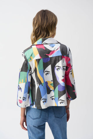 Joseph Ribkoff Faux Suede Face Print Trapeze Jacket, Vanilla/Multi - Statement Boutique