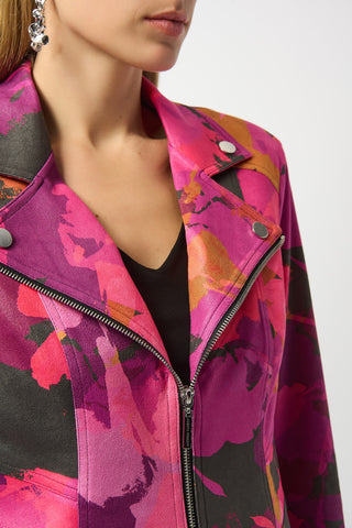 Joseph Ribkoff Foiled Faux Suede Abstract Print Fitted Jacket, Black/Multi - Statement Boutique