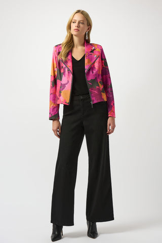 Joseph Ribkoff Foiled Faux Suede Abstract Print Fitted Jacket, Black/Multi - Statement Boutique