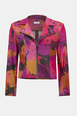Joseph Ribkoff Foiled Faux Suede Abstract Print Fitted Jacket, Black/Multi - Statement Boutique