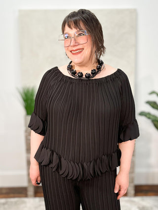 Georgette Off Shoulder Pleated Top, Black