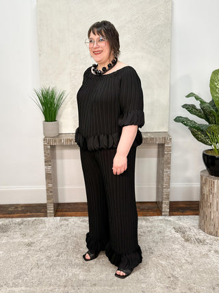 Georgette Off Shoulder Pleated Top, Black