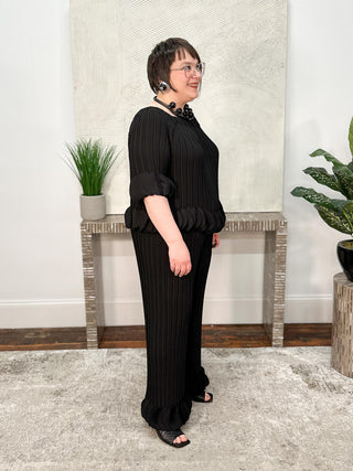 Georgette Off Shoulder Pleated Top, Black