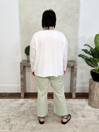 Joseph Ribkoff Goldie | Featherweave Denim Wide Leg Cropped Jeans, Seafoam - Statement Boutique