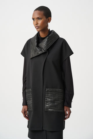 Heavy Knit Vest With Quilted Collar, Black