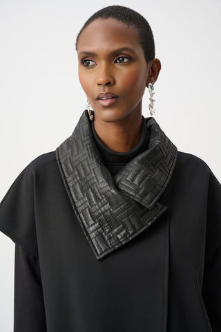 Heavy Knit Vest With Quilted Collar, Black