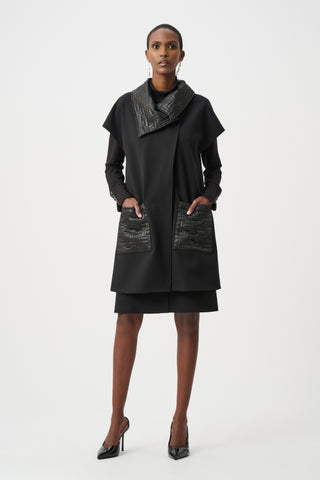 Heavy Knit Vest With Quilted Collar, Black