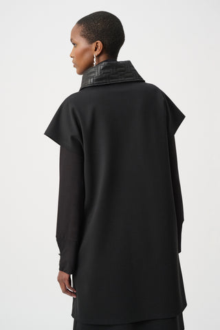 Heavy Knit Vest With Quilted Collar, Black