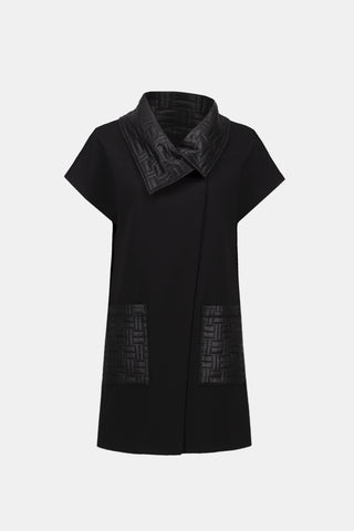 Heavy Knit Vest With Quilted Collar, Black