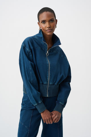 Knit Denim Bomber Jacket, Dark Denim Blue
