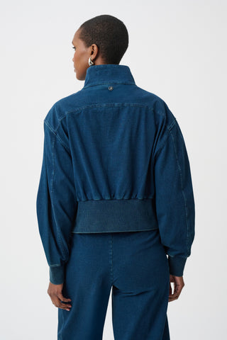 Knit Denim Bomber Jacket, Dark Denim Blue