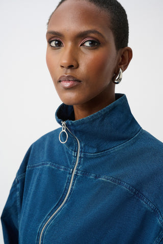 Knit Denim Bomber Jacket, Dark Denim Blue