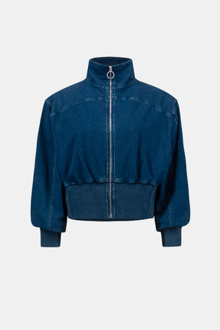Knit Denim Bomber Jacket, Dark Denim Blue