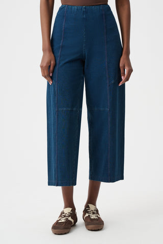 Knit Denim Cropped Pull-On Pants, Dark Denim Blue