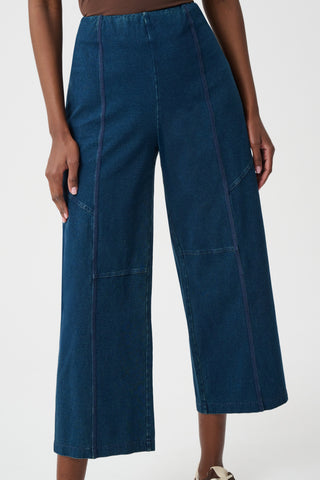 Knit Denim Cropped Pull-On Pants, Dark Denim Blue