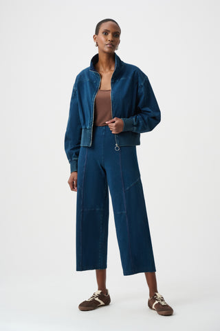Knit Denim Cropped Pull-On Pants, Dark Denim Blue