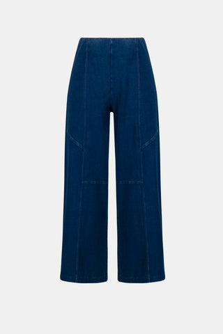 Knit Denim Cropped Pull-On Pants, Dark Denim Blue