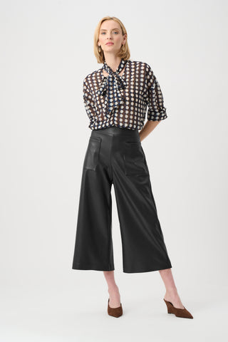 Leatherette Pull-On Culotte Pants, Black