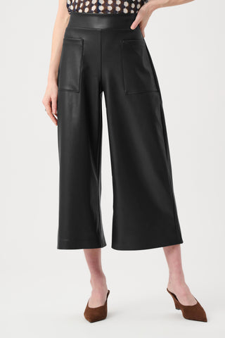 Leatherette Pull-On Culotte Pants, Black