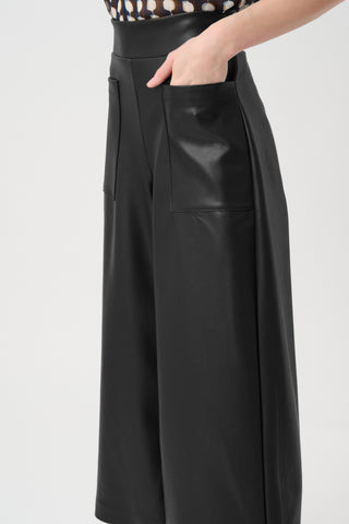 Leatherette Pull-On Culotte Pants, Black